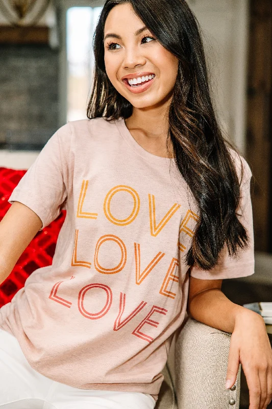 women's tops for those who love to experiment with fashionLove Love Love Heather Peach Graphic Tee