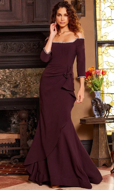 women's hourglass figure dressesJovani 23190SC - Quarter Sleeve Draped Evening Dress