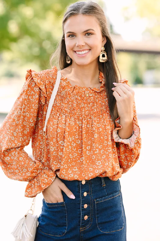 women's tops for maximalist fashion loversAll About You Rust Orange Floral Blouse