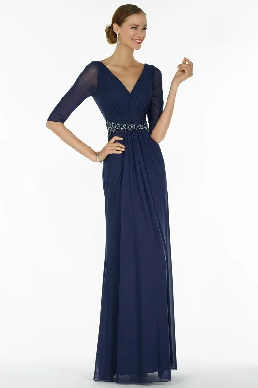 Satin DressAlyce Paris Fitted Embellished Waist Evening Dress - 1 Pc Navy in Size 12 Available