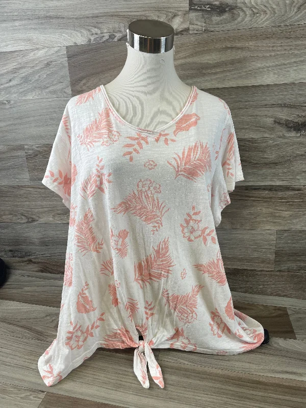 women's tops for glamorous eveningsOrange & White Top Short Sleeve Basic Clothes Mentor, Size 1x