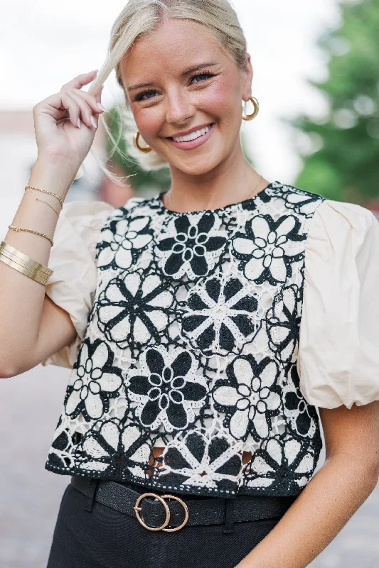 women's tops with ruffled hemsFor The Moment Taupe Crochet Blouse