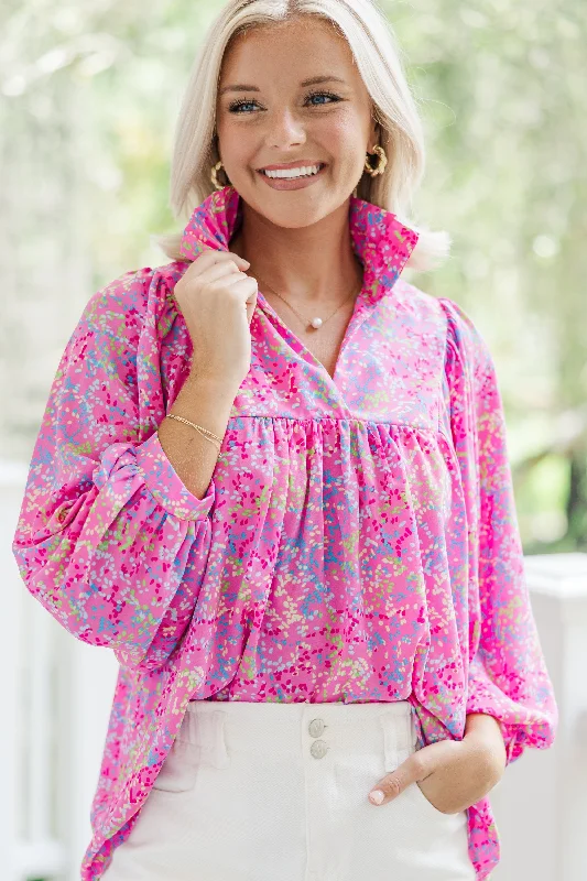 women's tops for those who want to wear pieces that are both comfortable and stylishThe Morgan Confetti Pink Spotted Blouse