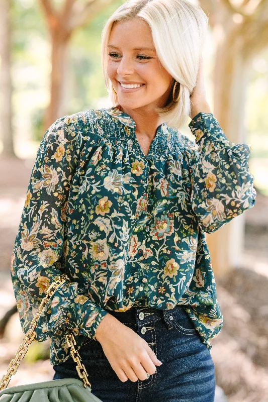 women's tops for those who want to wear pieces that are both comfortable and stylishFate: Falling For You Hunter Green Floral Blouse