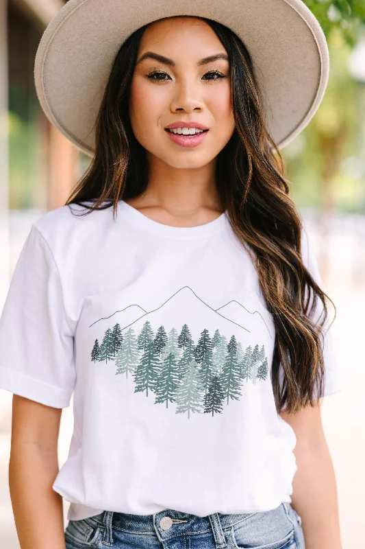 women's tops for those who want to make a fashion statementOff To The Mountains White Graphic Tee