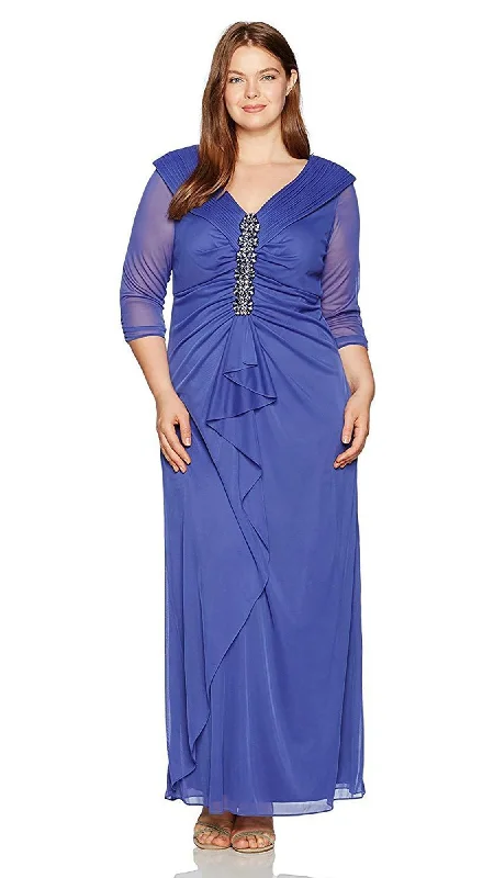 Tea-Length DressAlex Evenings - 432858SC Jewel Accented Ruched Bodice Sheath Dress