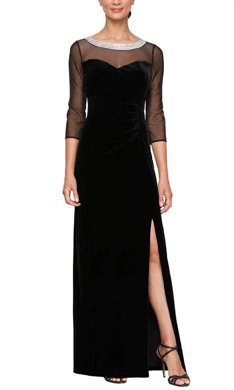 women's velvet dressesAlex Evenings 8291951 - Sheer Quarter Sleeve Evening Gown