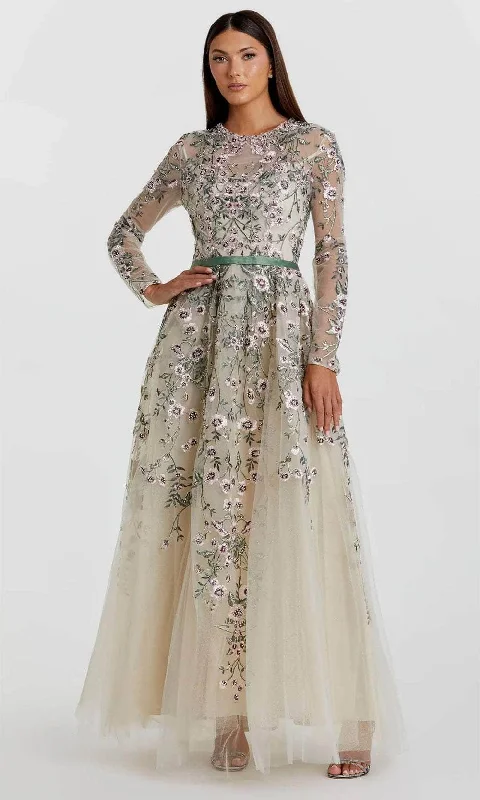 Button-Down DressMac Duggal 20580 - Embroidered Jewel Neck Evening Dress