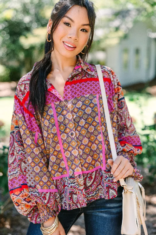 women's tops for those who want to add a bit of flair and personality to their looksPlay Fair Hot Pink Mixed Print Blouse