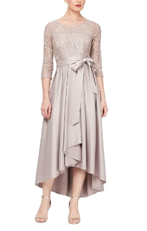 Asymmetric DressAlex Evenings - Lace Bodice Quarter Sleeve Formal Dress 81122468