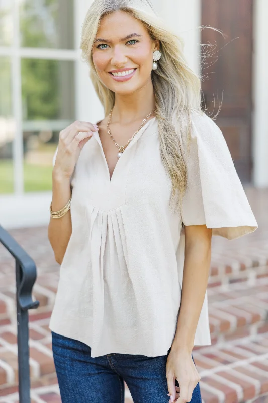 women's tops for black-tie affairsJust A Theory Taupe Brown Cotton Blouse