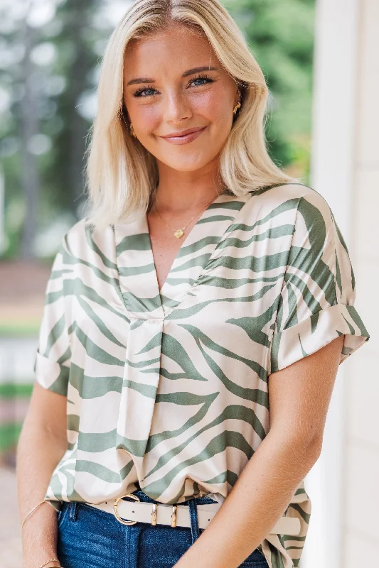 women's tops for those who value both quality and affordabilityIn Your Dreams Olive Green Zebra Blouse