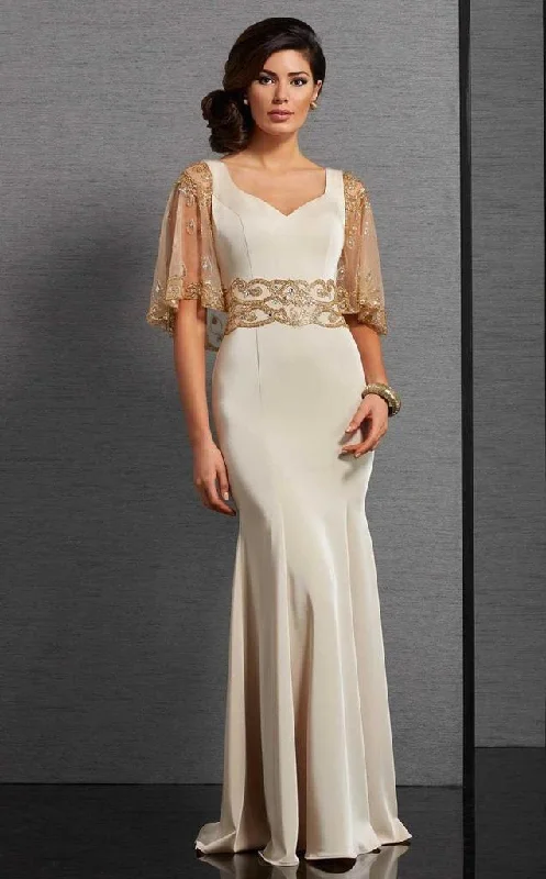 Tea-Length DressClarisse - Fitted Capelet Evening Gown 6302 - 1 pc Champagne in Size 22 Available