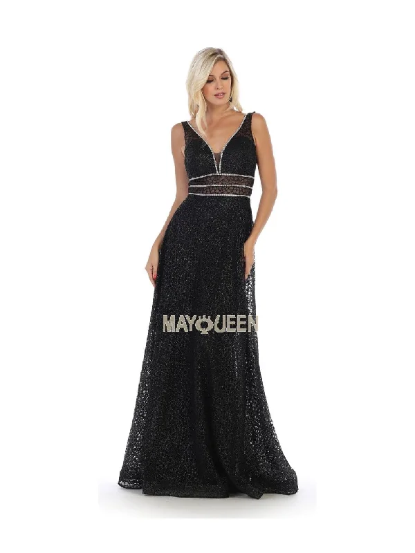 women's business casual dressesMay Queen MQ1623 - Ornate V-Neck Evening Dress