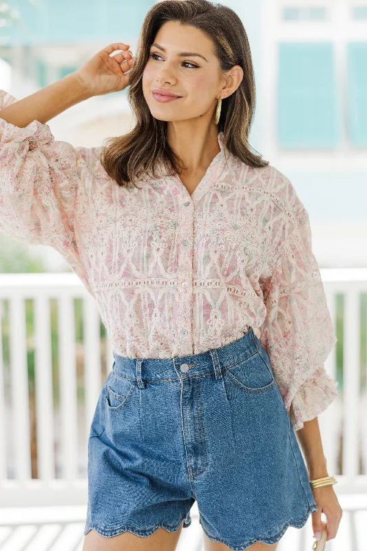 women's tops for those who love to shop for unique findsFate: All In A Dream Blush Pink Watercolor Floral Blouse