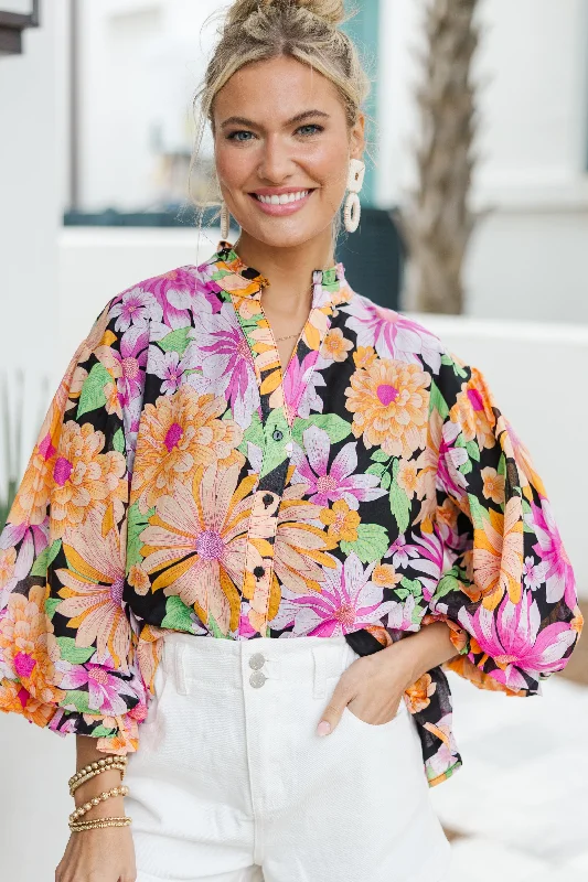 women's tops for those who want to wear pieces that are both functional and fashionableFate: Still Got Time Black Floral Blouse