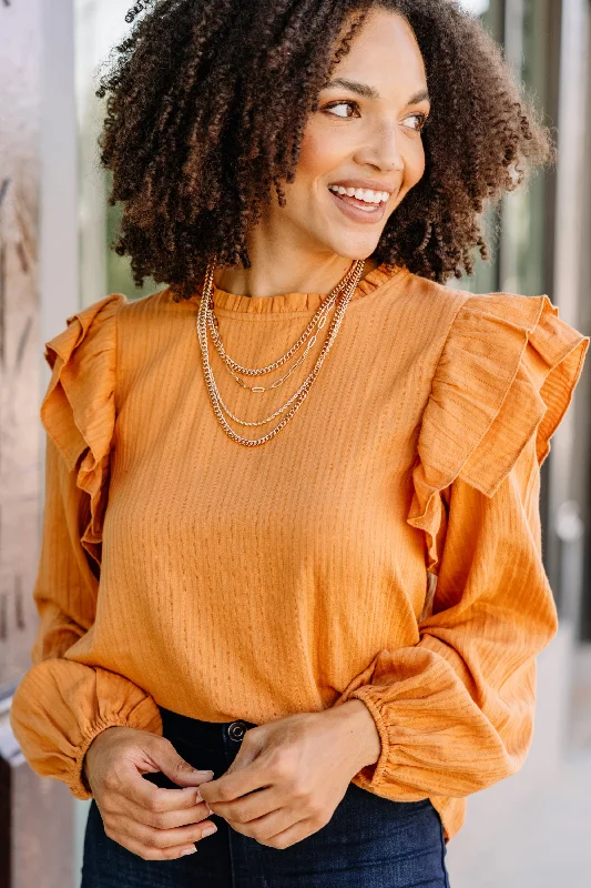 women's tops that offer a perfect blend of style, comfort, and affordabilityRemember It Well Rust Orange Ruffled Top