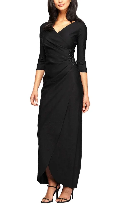 Peter Pan Collar DressAlex Evenings 134123 - V-Neck Tulip Hem Formal Gown