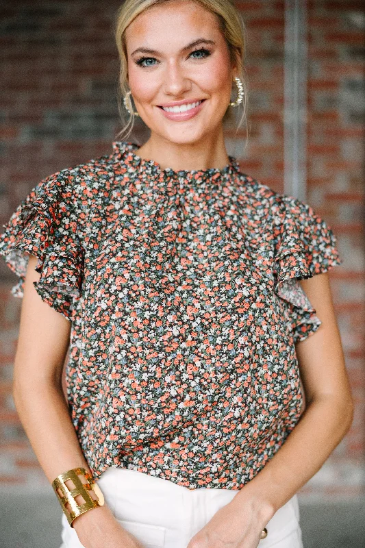 women's tops with cinched waistsOn My Heart Brown Ditsy Floral Blouse