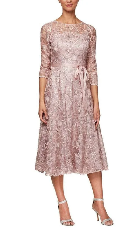 Bow-Tie DressAlex Evenings - Tea Length Quarter Sleeve Lace Dress 8117835SC