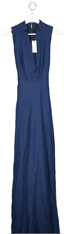 women's luxury dressesKaren Millen Blue Linen Wrap Tie Waisted Maxi Dress UK 4