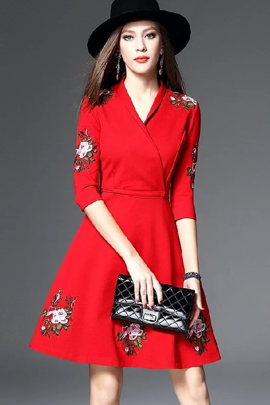 women's retro dressesFloral Embroidered Midi Dress