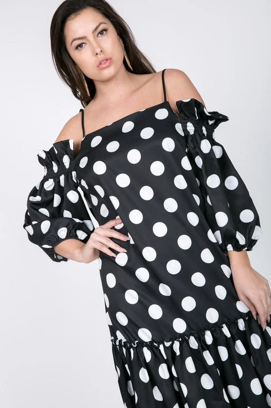 Sheath DressCold Shoulder Dot Midi Dress