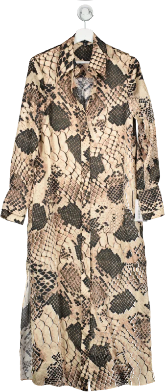 women's maximalist dressesREISS Brown Imogen Atelier Silk Snake Print Maxi Dress UK 6