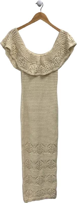 women's limited-edition dressesLipsy Neutral Bardot Crochet Maxi Dress UK 8