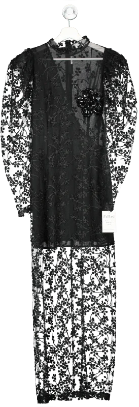 women's ethical fashion dressesRotate Birger Christensen Black Crystal Flower Maxi Dress UK 6