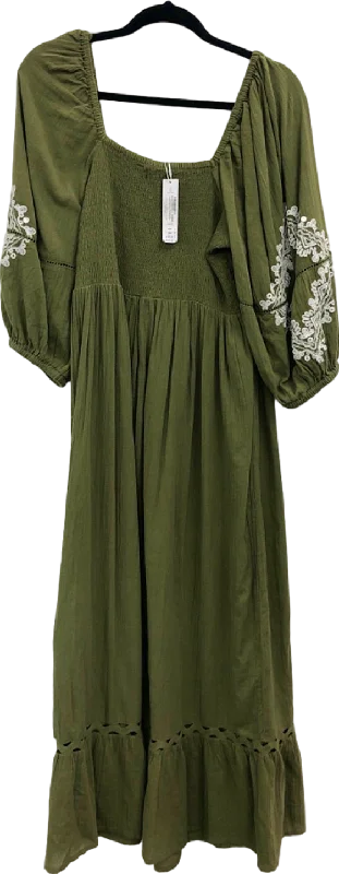 Minimalist DressAccessorize Khaki Embroidered Maxi Dress UK 16-18