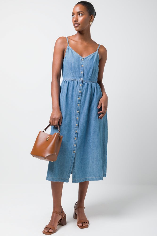 Velvet DressStrappy Denim Midi Dressss Blue