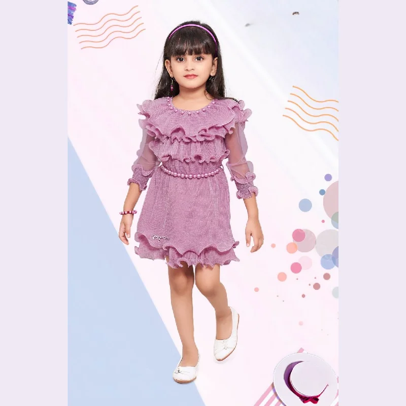 women's floral dressesPurple & Mustard Frill Midi Dress for Girls