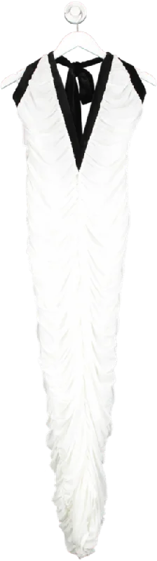 Prom Dresskai White Zara Halter Ruched Backless Mesh Maxi Dress UK L