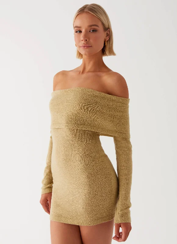 women's chiffon dressesMyla Off Shoulder Mini Dress - Camel