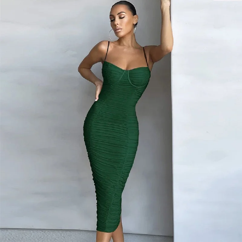 Neon DressJuliaFashion-Midi Bandage Bodycon Sexy Party Dress