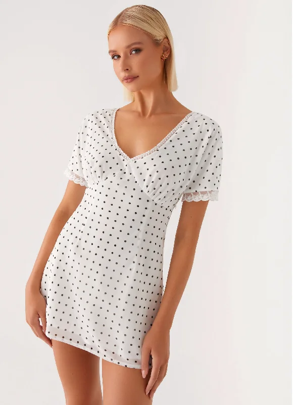 women's metallic dressesMarlowe Mini Dress - White Polkadot