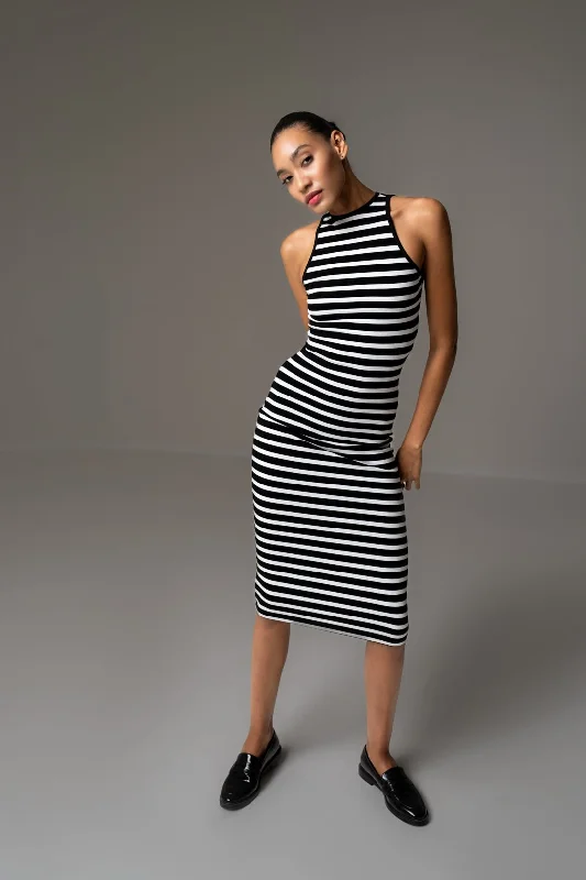 Crepe DressBLACK AND WHITE STRIPE MIDI DRESS