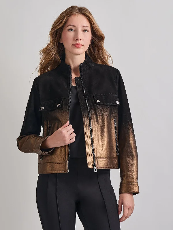 women's coats for day-to-night transitionsHeritage Fit Gold Ombre Suede Leather Trucker Jacket