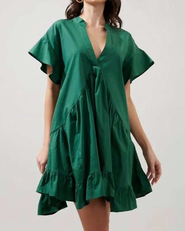 women's cold-shoulder dressesBirdie Deep V Mini Poplin Shift Dress In Emerald