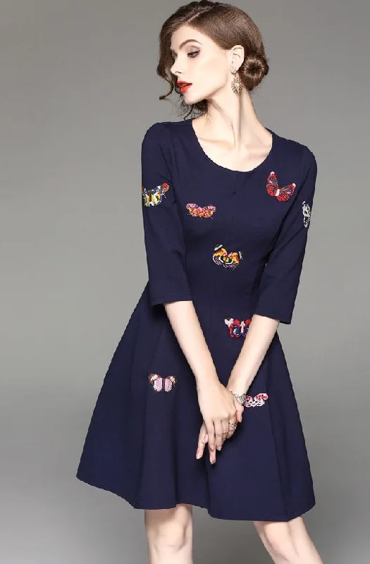 women's stylish dressesButterfly Embroidered Midi Dress