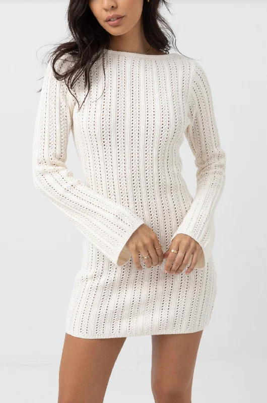 Bow-Tie DressCharlize Long Sleeve Knit Mini Dress In Ivory