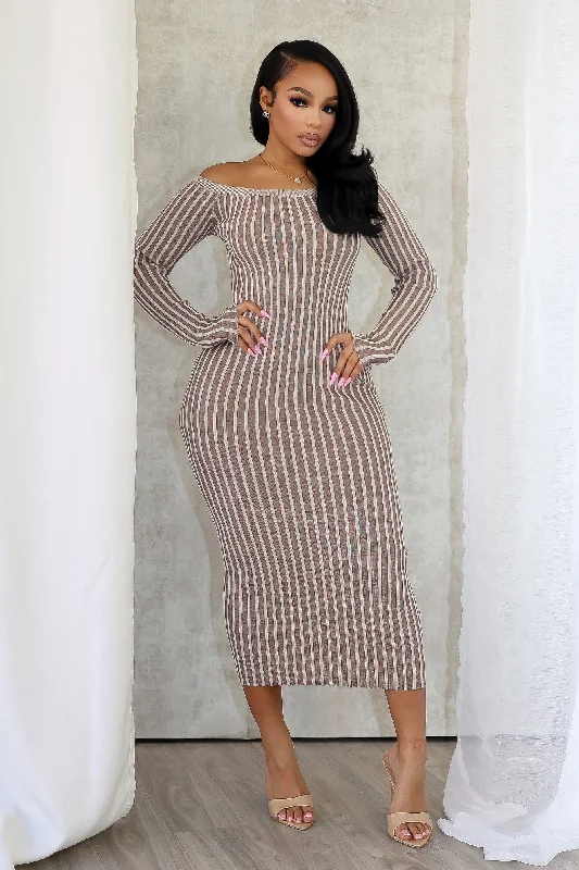 women's smart casual dressesAbigail Two Tone Off Shoulder Midi Dress