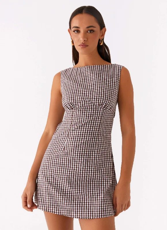 women's ethical fashion dressesLotus Tie Back Mini Dress - Chocolate Gingham