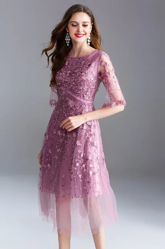 women's easy-to-wear dressesMesh Midi Dress W/ Embroidery