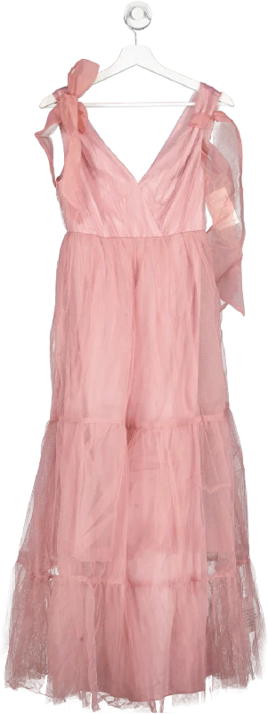 Peplum DressASOS Pink Petite Tulle Bow Tie Tiered Maxi Dress UK 8