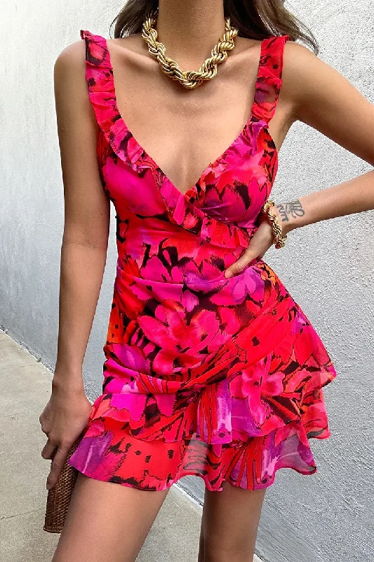 Spaghetti Strap DressRunaway the Label Romelly Mini Dress in Pink Floral