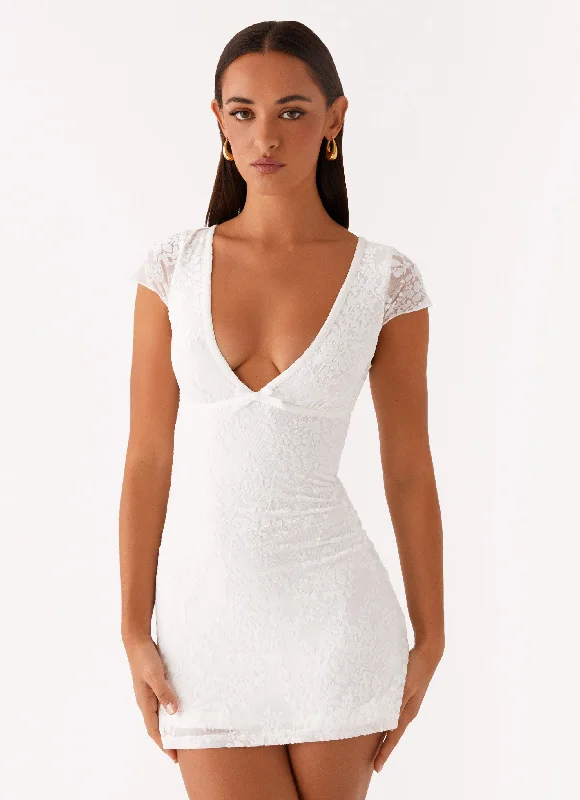 women's flutter-sleeved dressesNessa Mesh Mini Dress - White