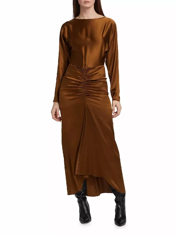 Ribbon DressSabri Stretch Silk Maxi Dress In Dark Ochre