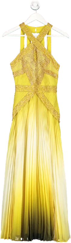 Trumpet DressKaren Millen Yellow Geo Embellished Ombre Pleated Woven Maxi Dress BNWT UK 6